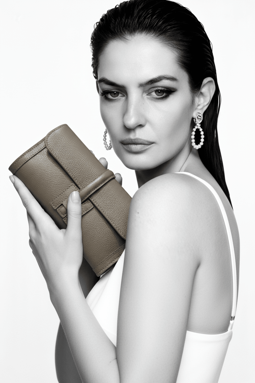 Manoa Bags – Pochette Clutch in Pelle – Tortora e Nera - Manoa Bags & Co