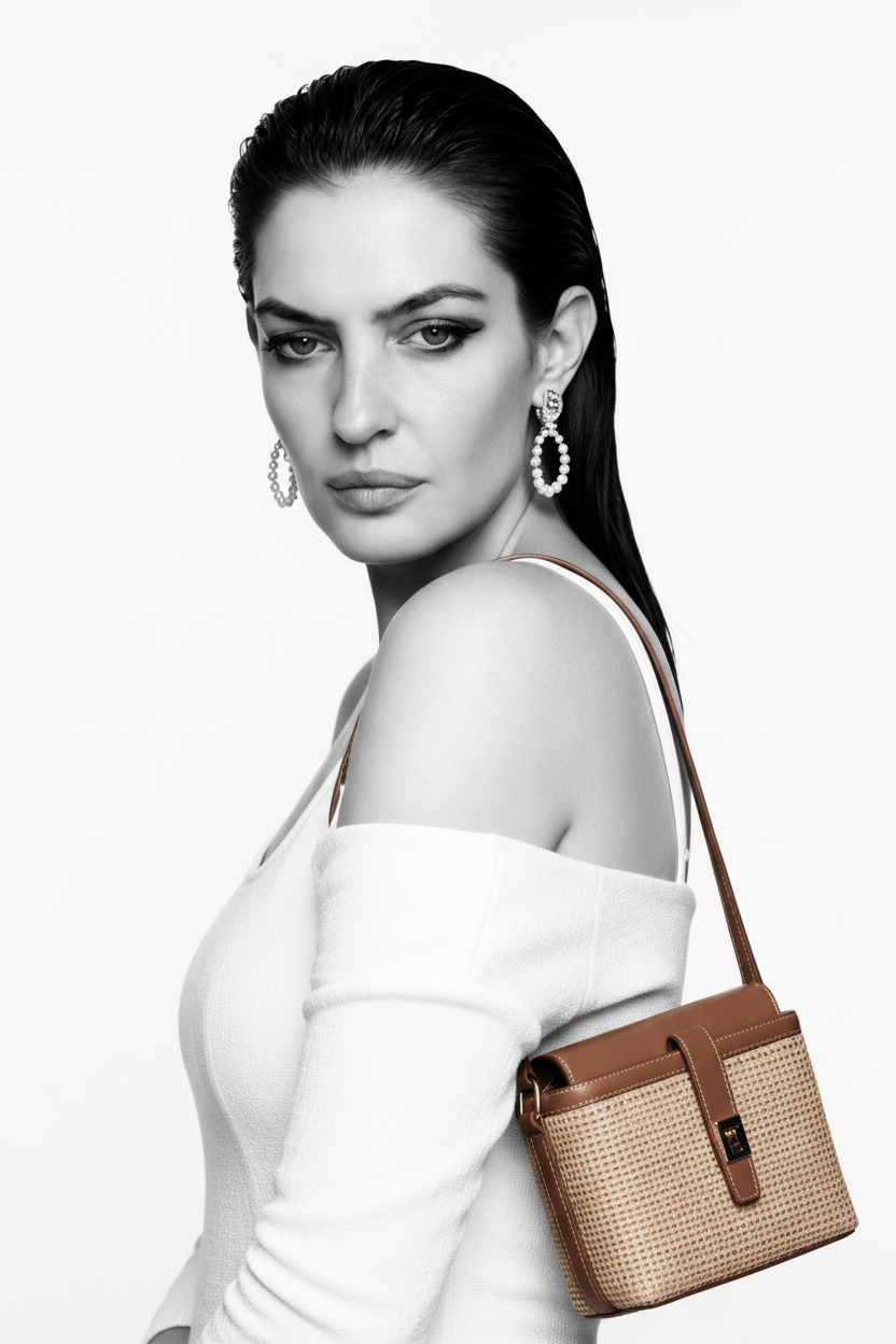 Modella con bauletto a tracolla
