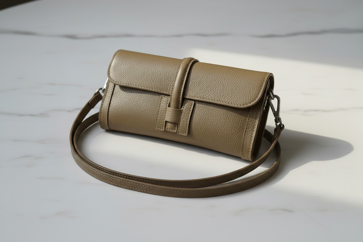Pochette Clutch con Tracolla Lunga in Pelle